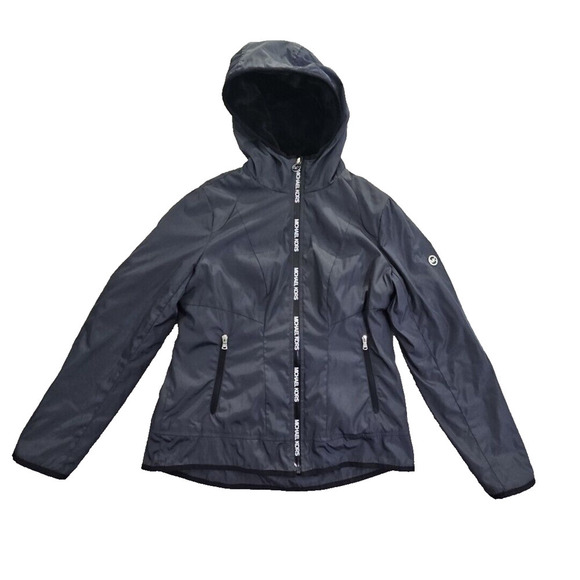Michael Kors Fleece Jacket Size Medium Gun Metal Grey Hooded Weatherproof - Picture 1 of 15